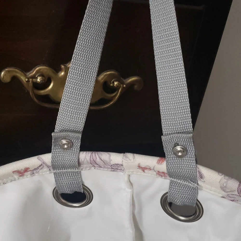 Hamper Laundry Bag Cloth with Handles, Purple Floral print, collapses .